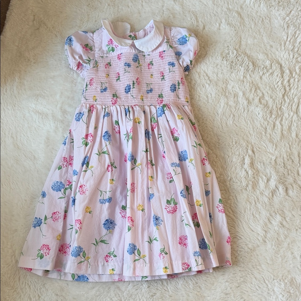 Janie and Jack Pink Floral Peter Collar Smocked Dress